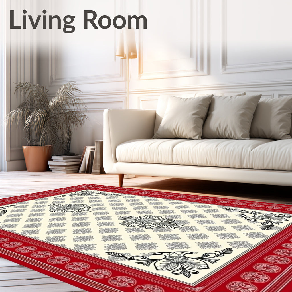 Crimson Floral Medallion Brocade Rug