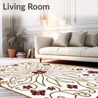 Maroon Butterfly Floral Swirl Scroll Rug