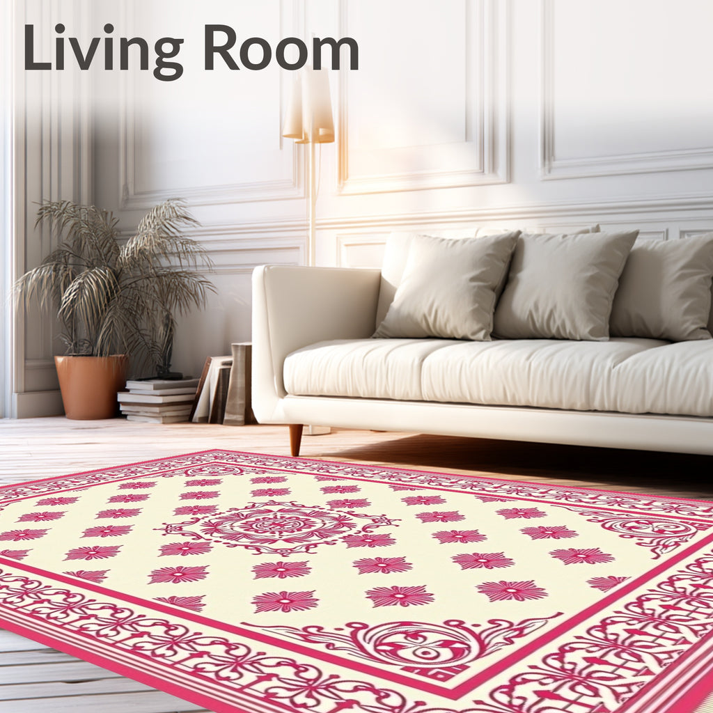 Crimson Floral Medallion Damask Rug