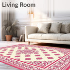Crimson Floral Medallion Damask Rug