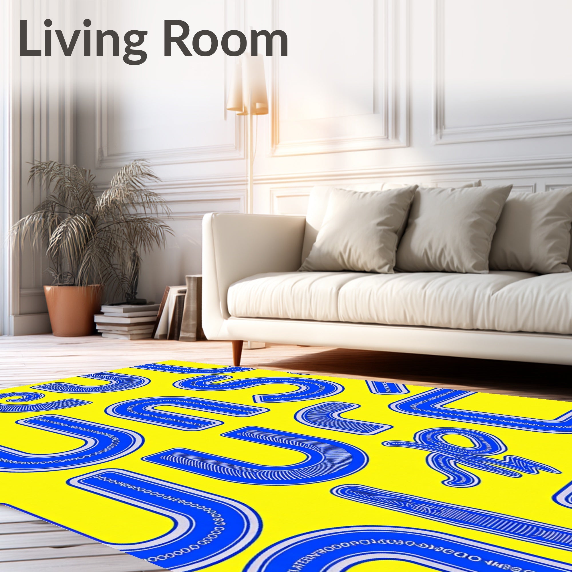 Bold Blue Letterform Geometric Rug