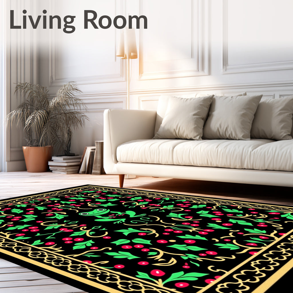 Green Frog Berry Vine Border Rug