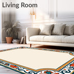 Orange Teal Floral Scroll Frame Rug