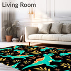 Turquoise Dinosaur Yellow Leaf Background Rug