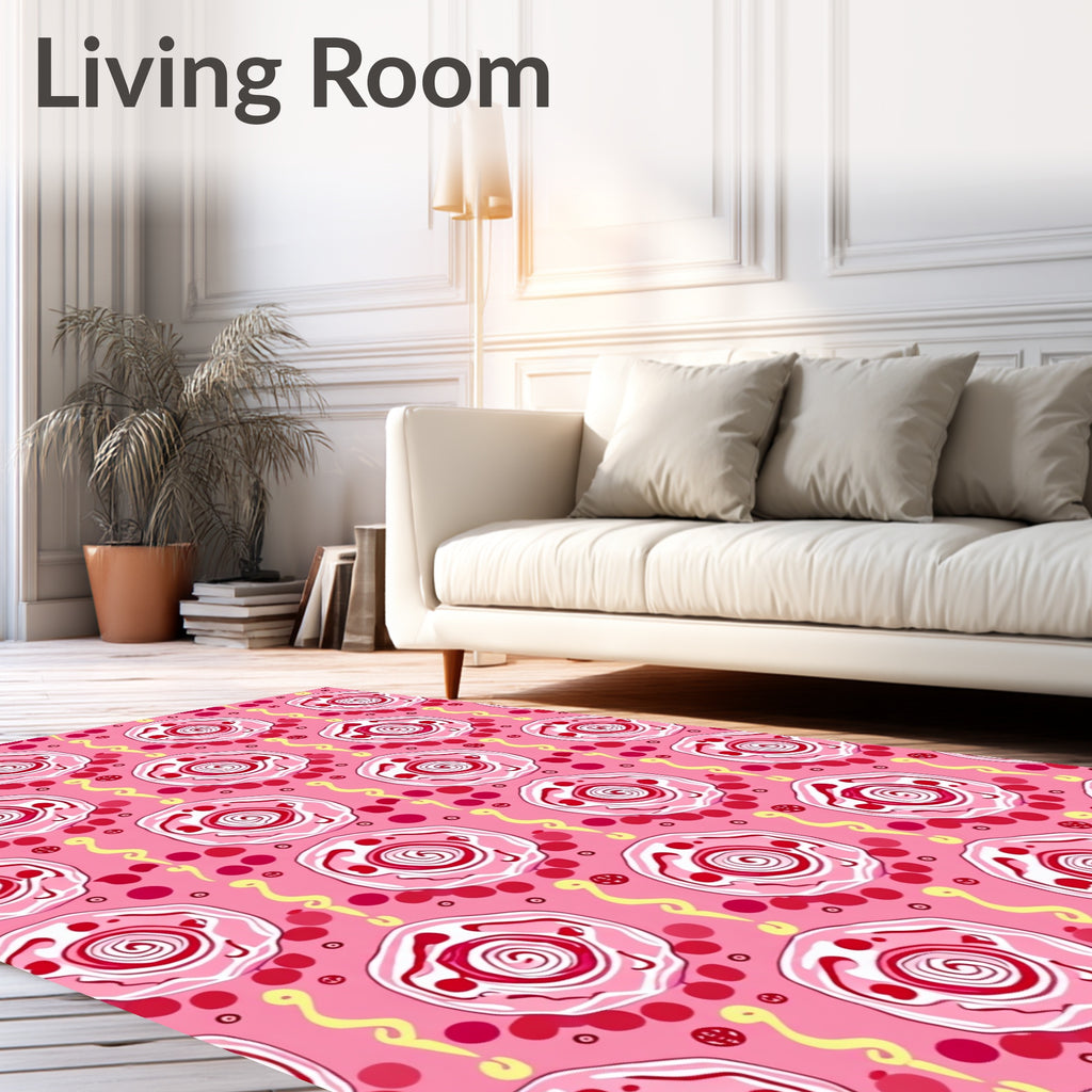 Pink Red Swirl Medallion Dots Rug