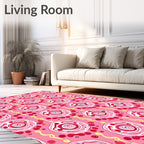 Pink Red Swirl Medallion Dots Rug