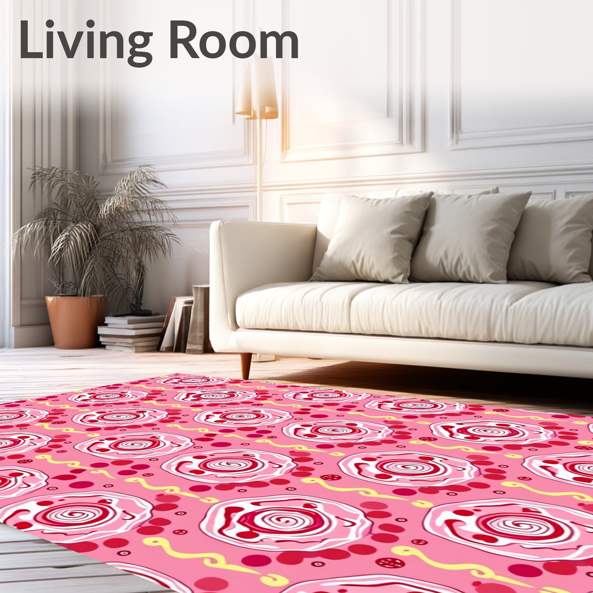 Pink Red Swirl Medallion Dots Rug