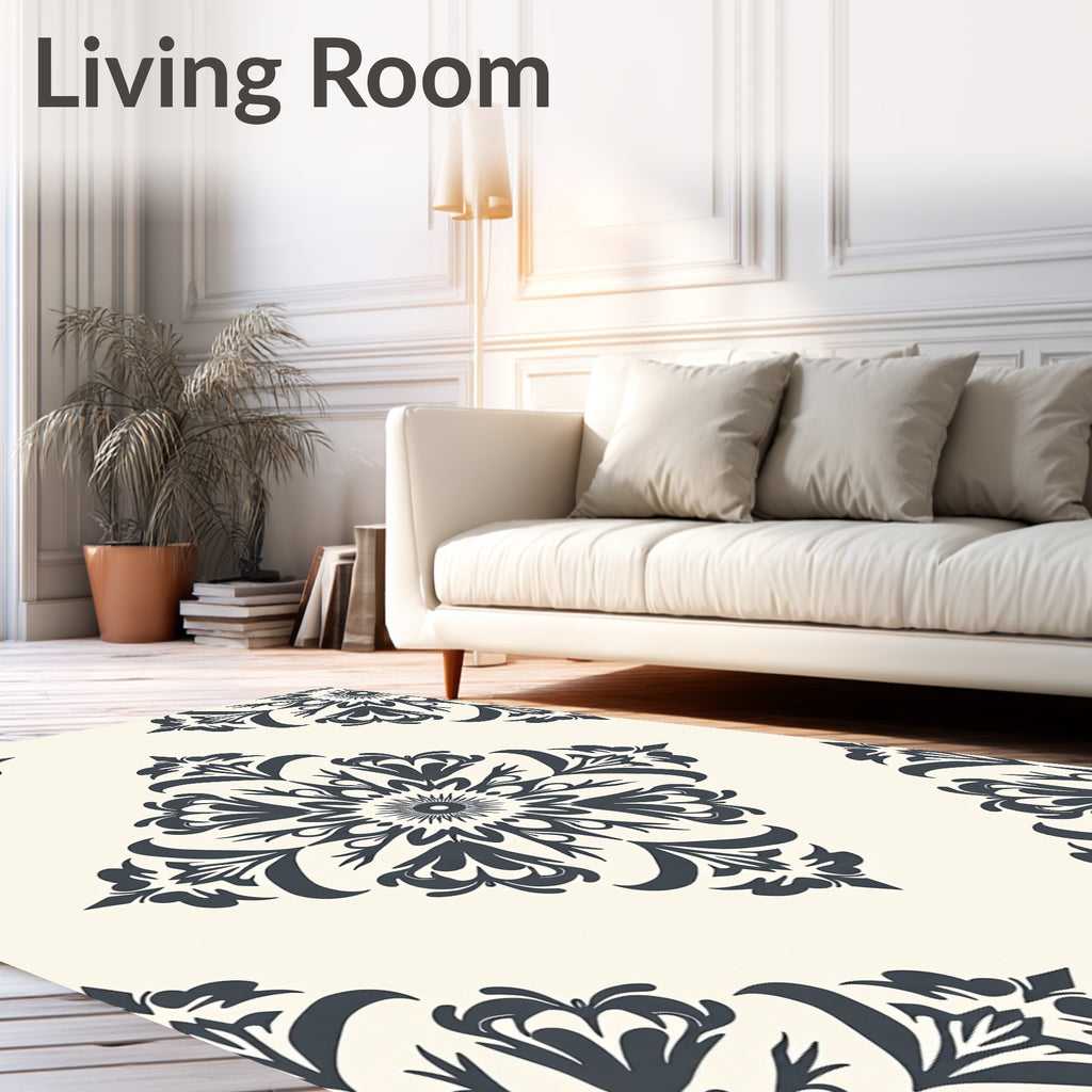 Navy Floral Medallion Cream Rug