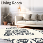 Navy Floral Medallion Cream Rug