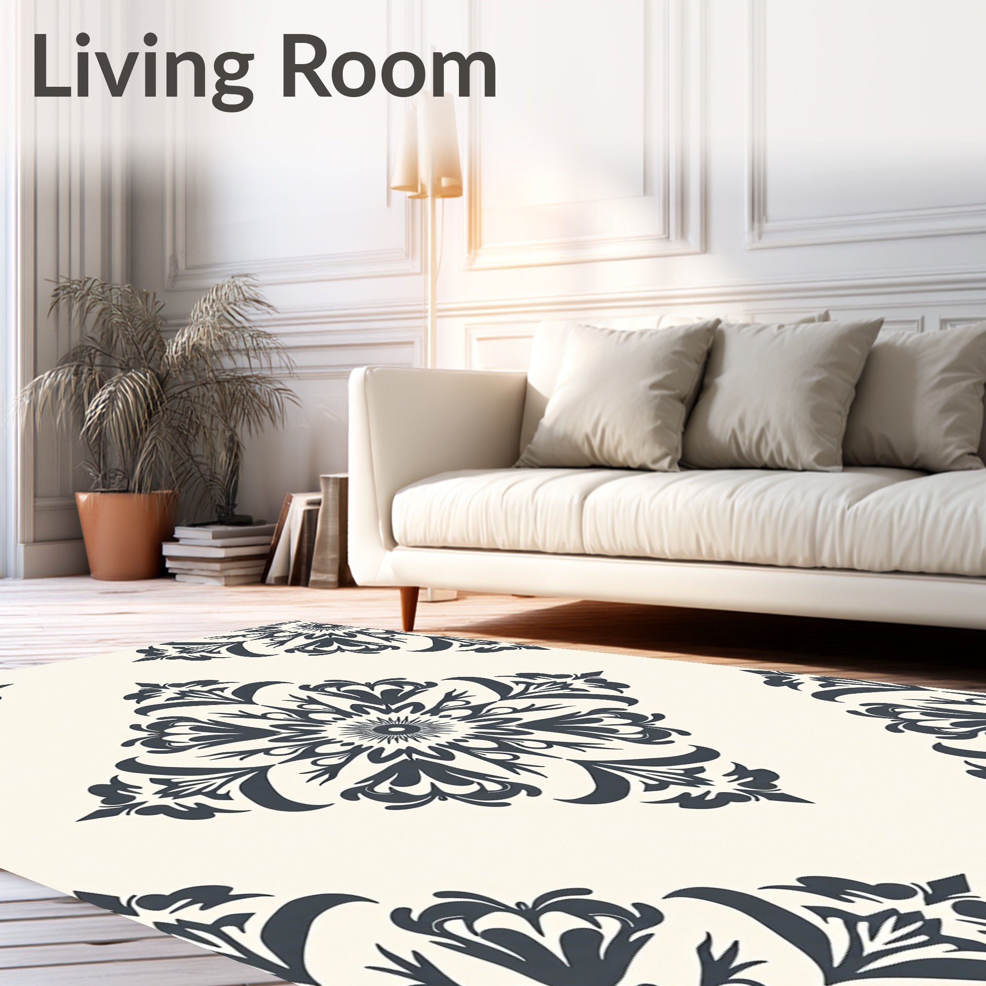 Navy Floral Medallion Cream Rug