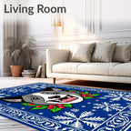Blue Snowflake Dog Holly Border Rug