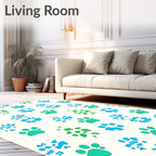 Aqua Teal Paw Prints scattered Repeats Rug