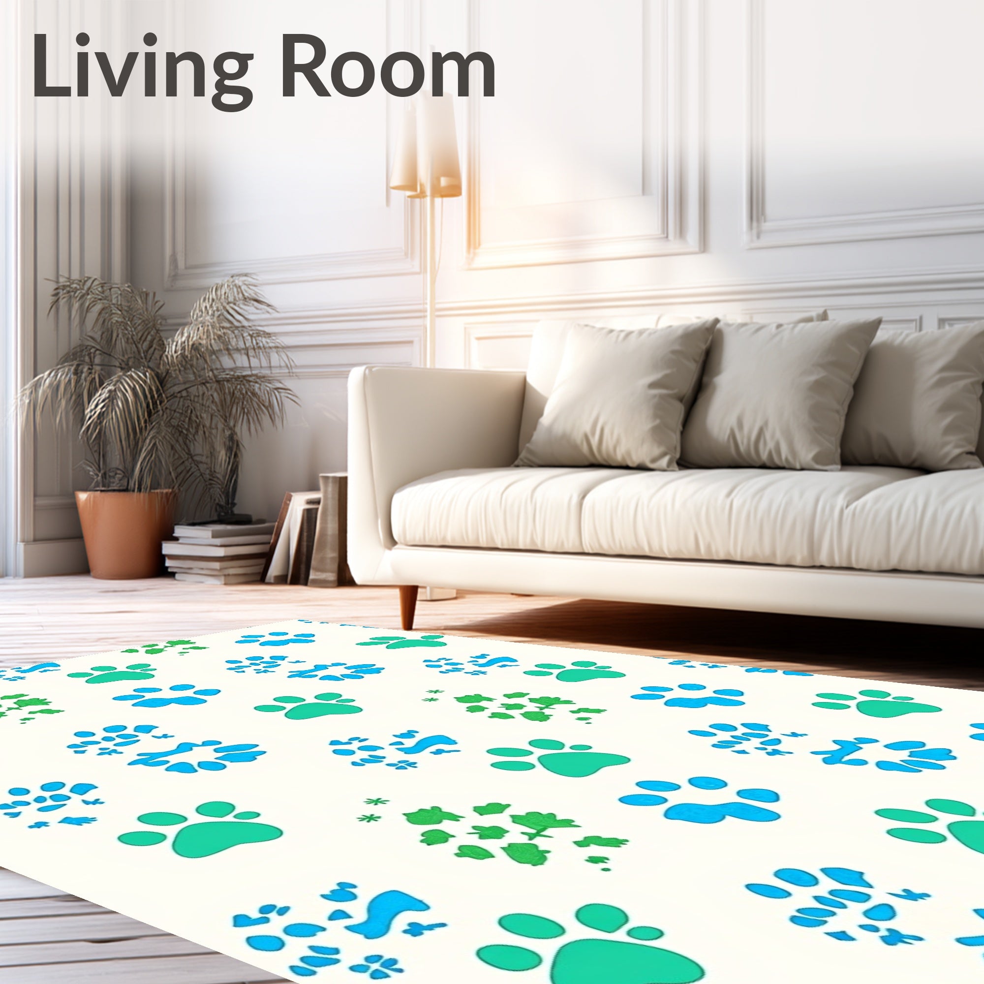 Aqua Teal Paw Prints scattered Repeats Rug
