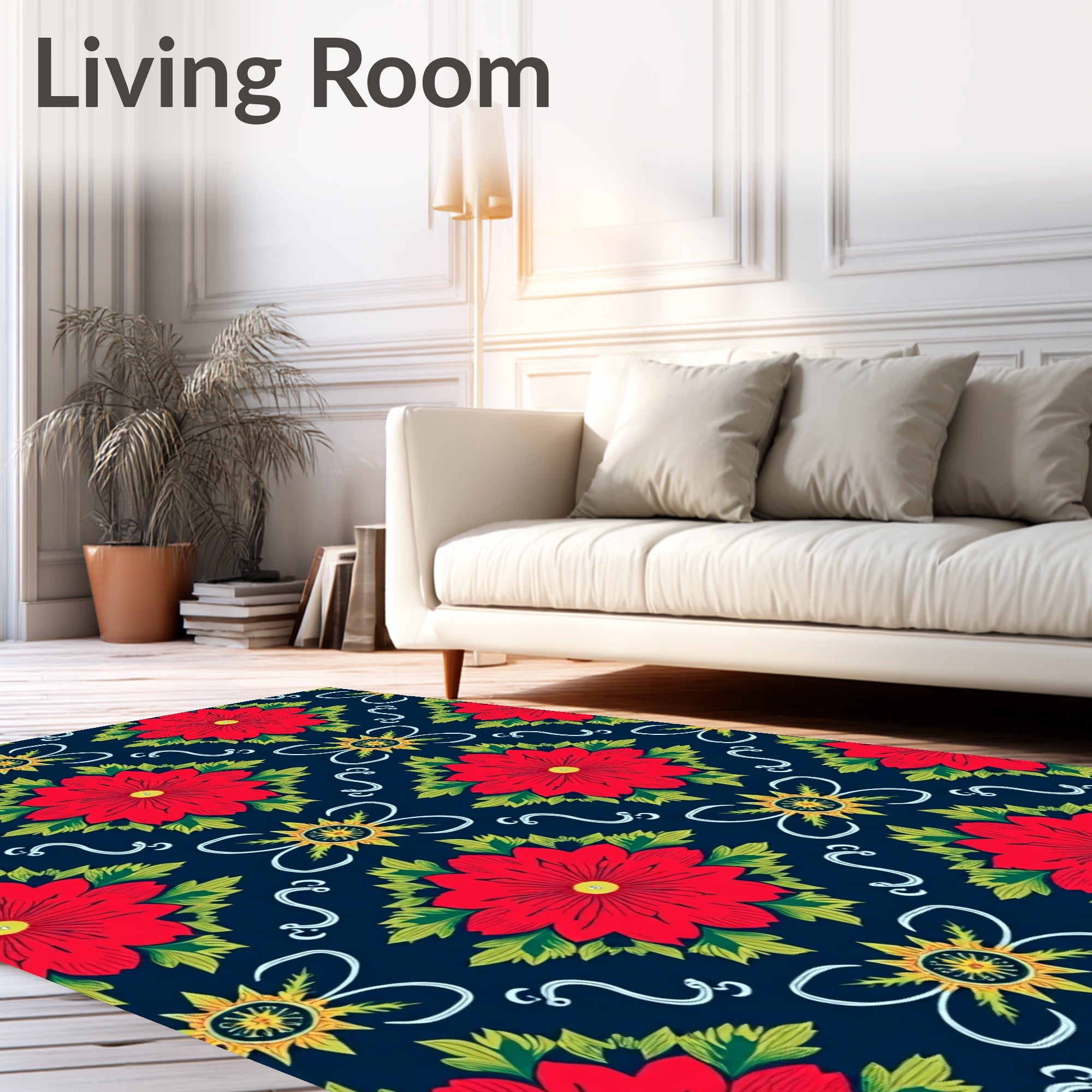 Crimson Floral Medallion Navy Rug