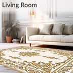 Rich Gold Leaf Scrollwork Border Rug