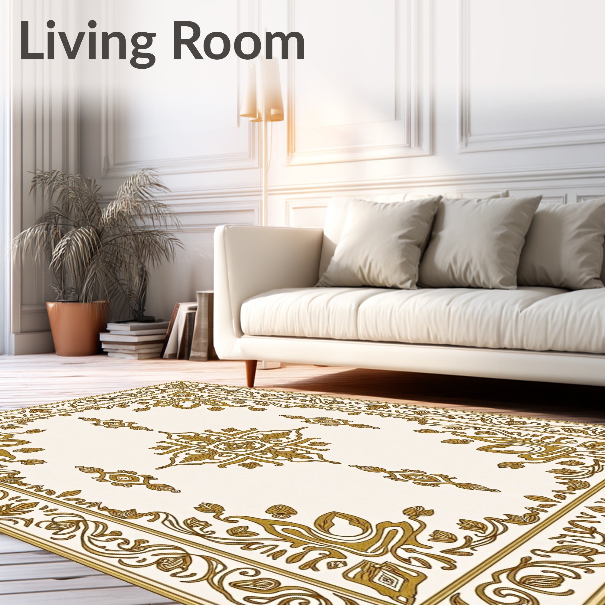 Rich Gold Leaf Scrollwork Border Rug