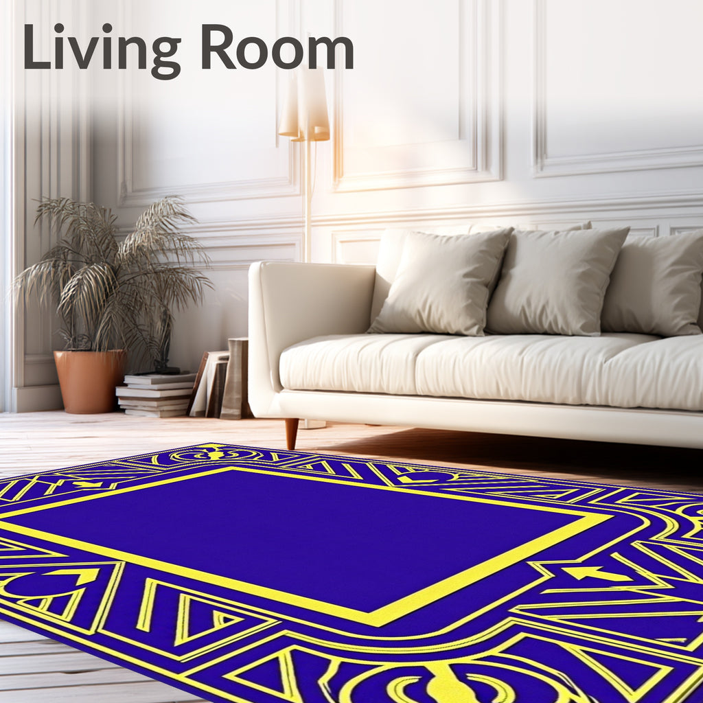 Royal Blue Yellow Geometric Art Deco Rug