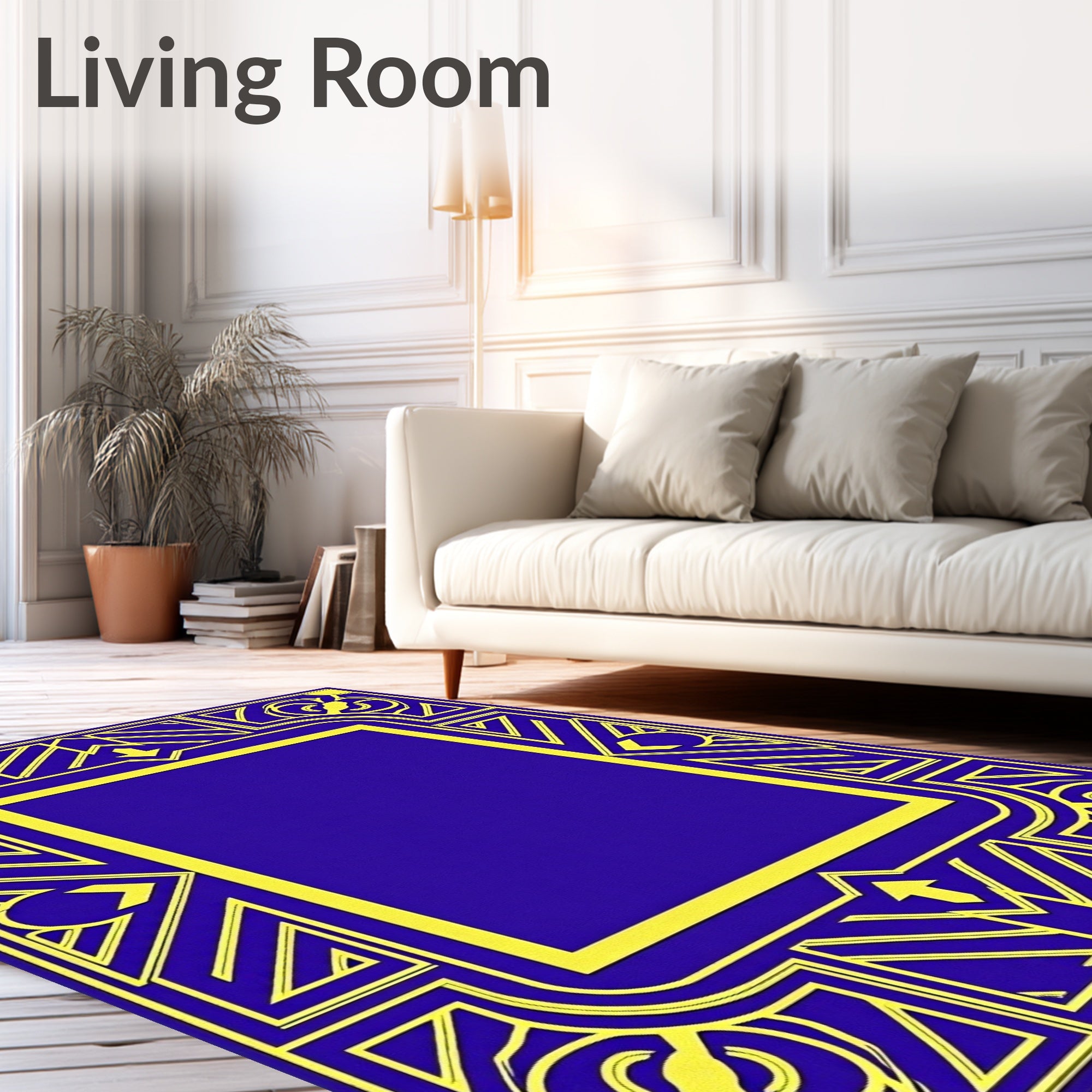 Royal Blue Yellow Geometric Art Deco Rug
