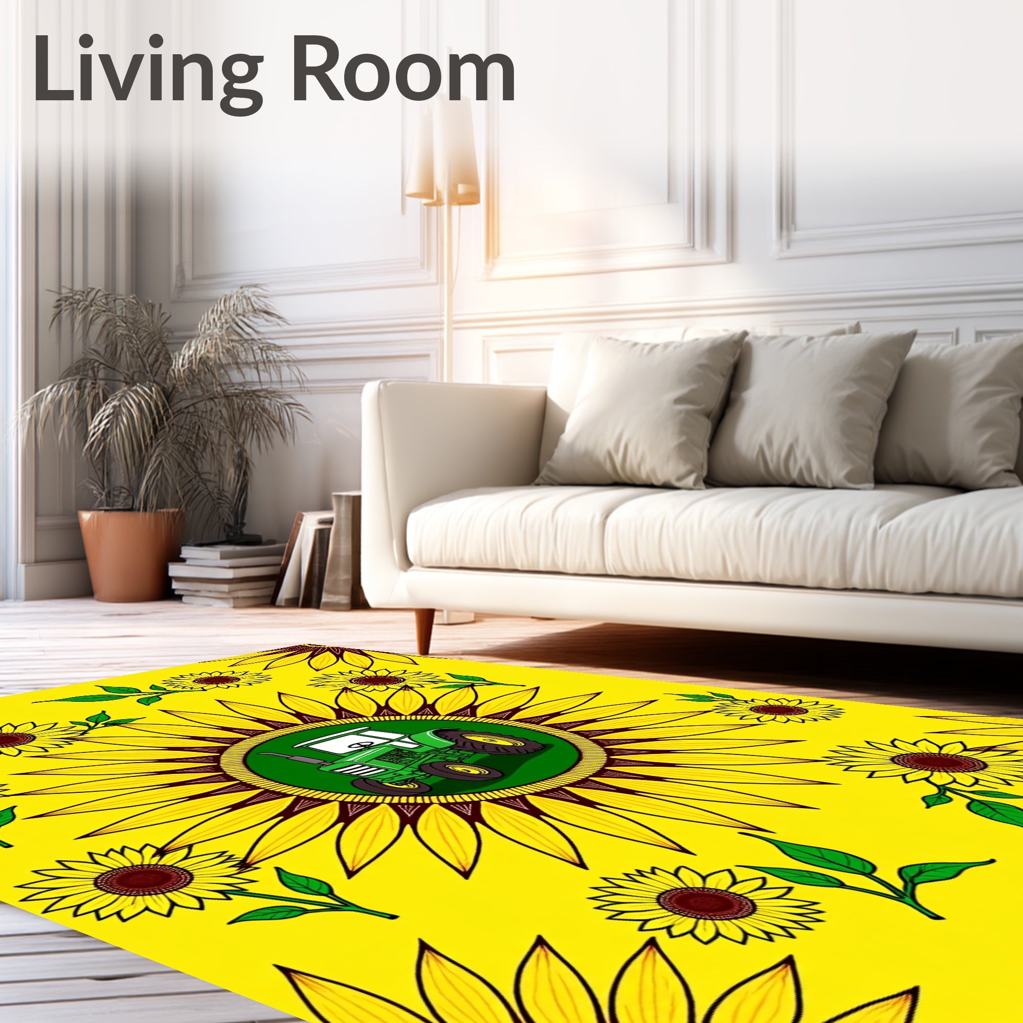Green Tractor Sunflower Fields Rug
