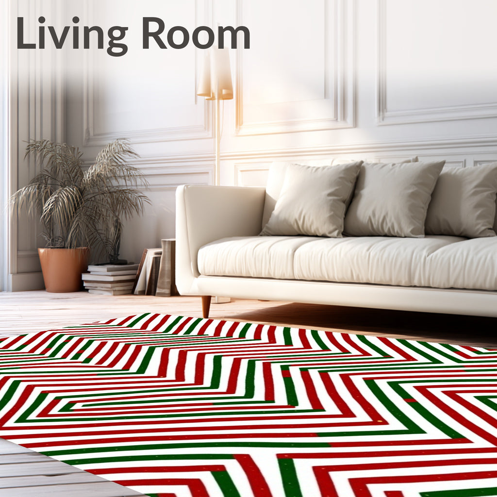 Red Green Zigzag Interlocking Lines Rug