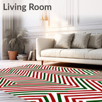 Red Green Zigzag Interlocking Lines Rug
