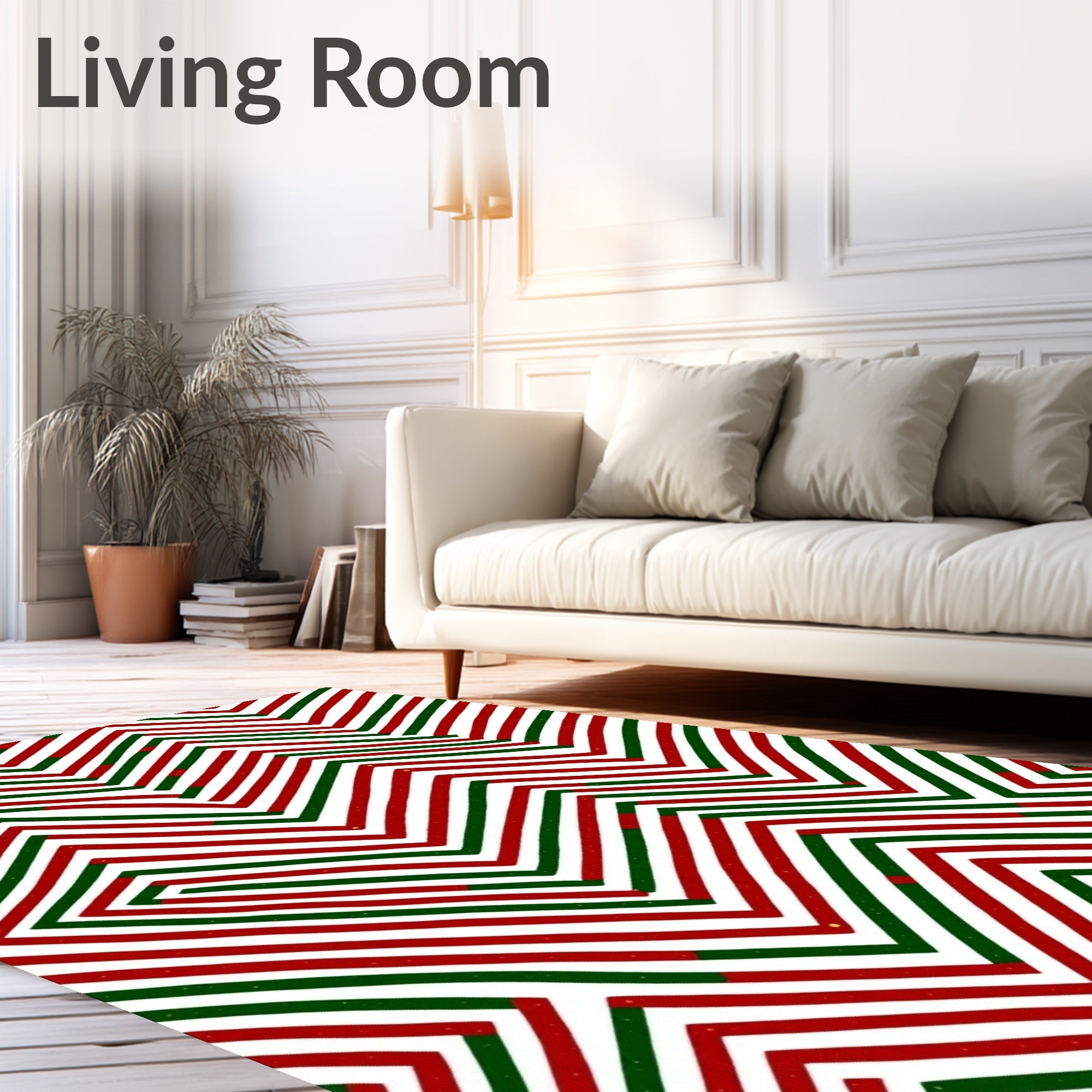 Red Green Zigzag Interlocking Lines Rug