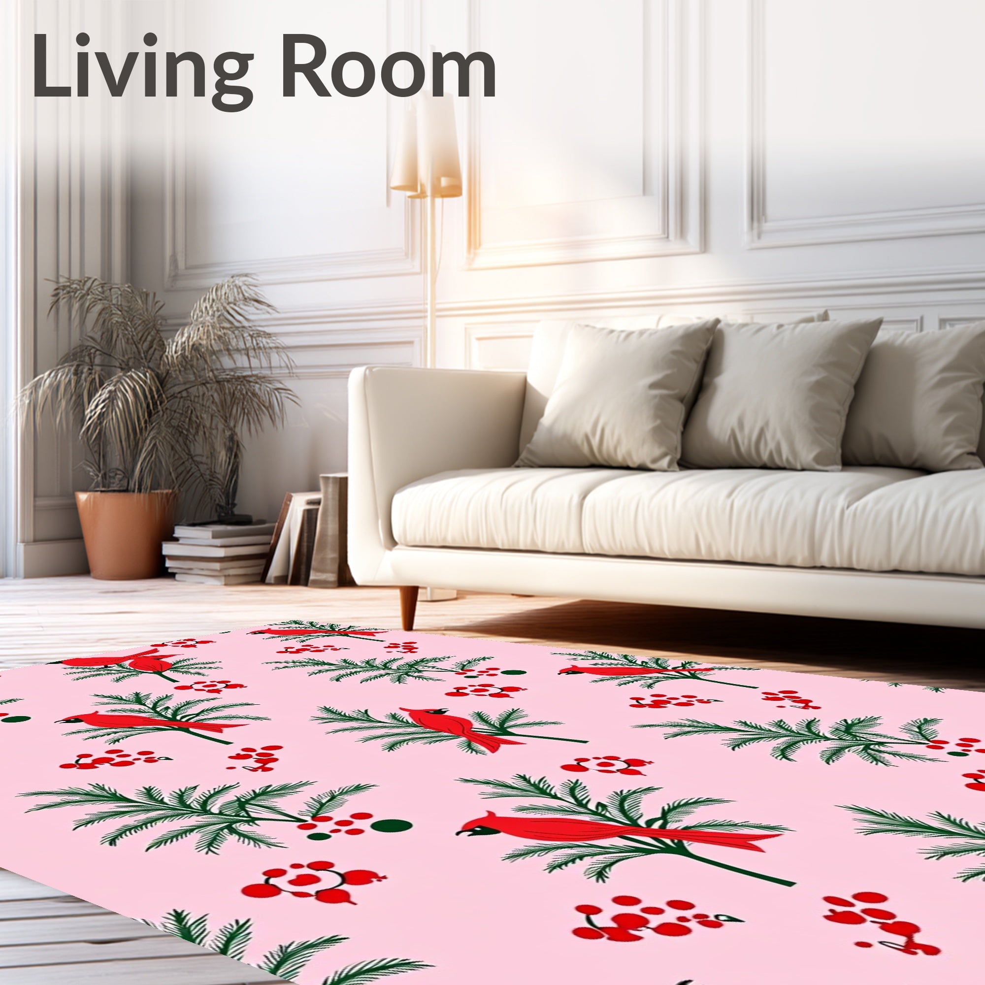 Whimsical Red Cardinal Evergreen Meadow Rug