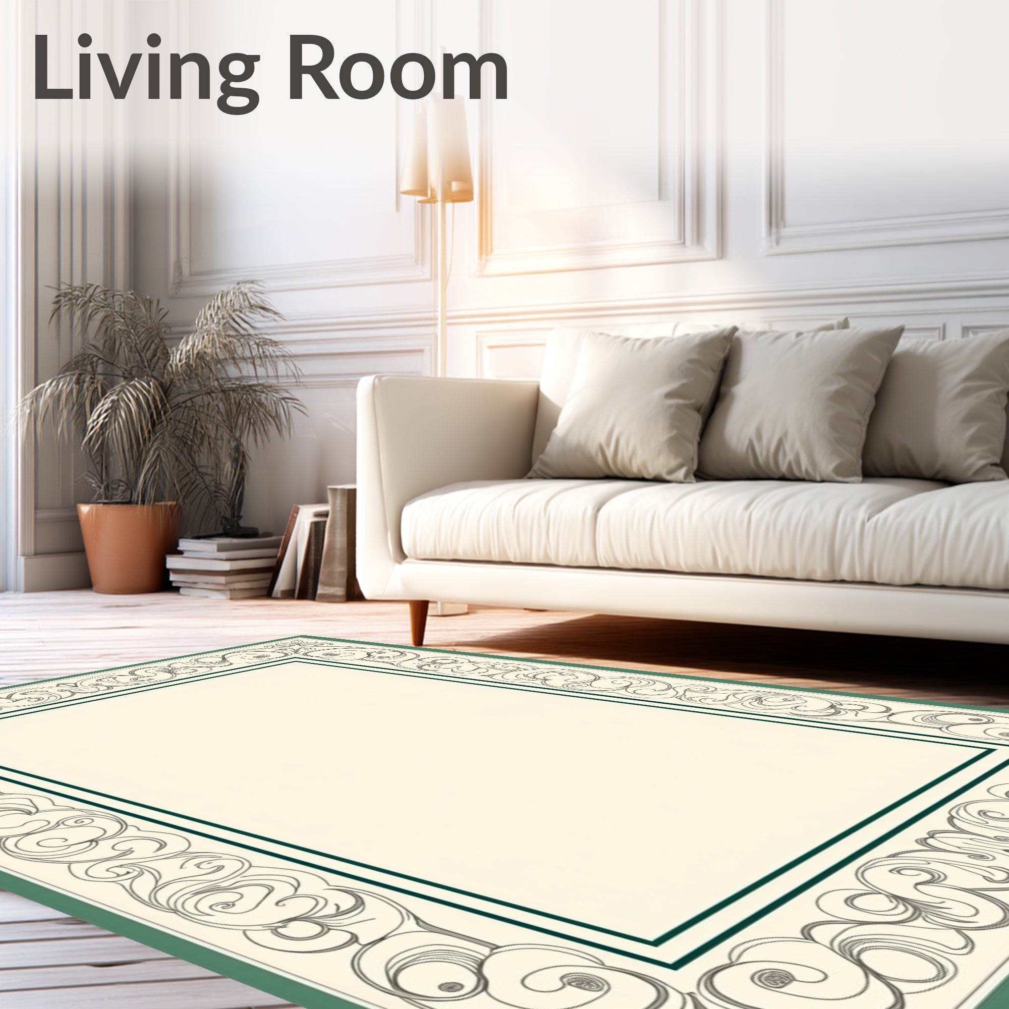 Art Nouveau Emerald Vine Scroll Rug