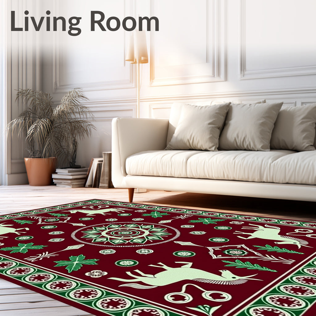 Burgundy Unicorn Emerald Forest Medallion Rug
