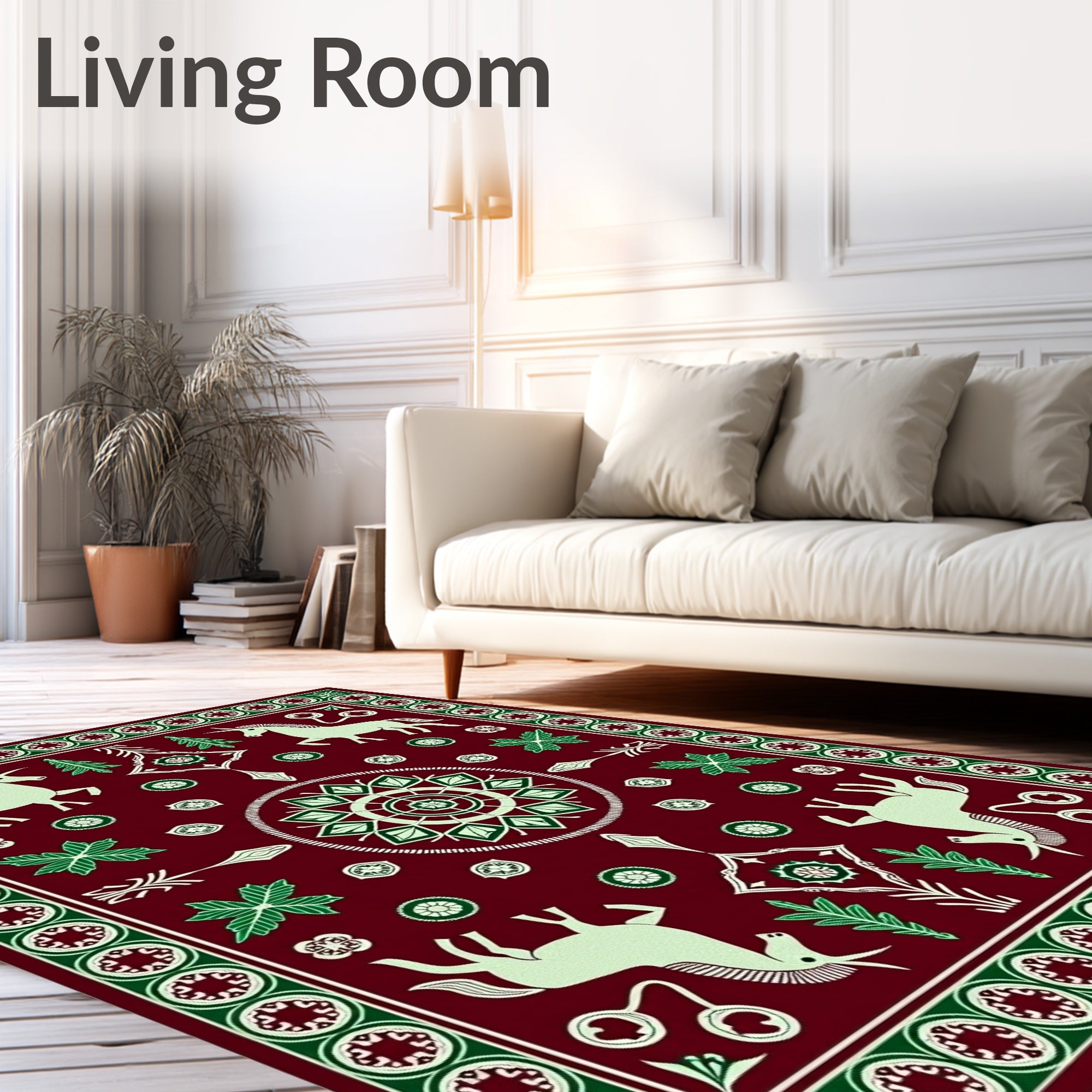 Burgundy Unicorn Emerald Forest Medallion Rug