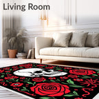 Black Red Rose Skull Garden Rug