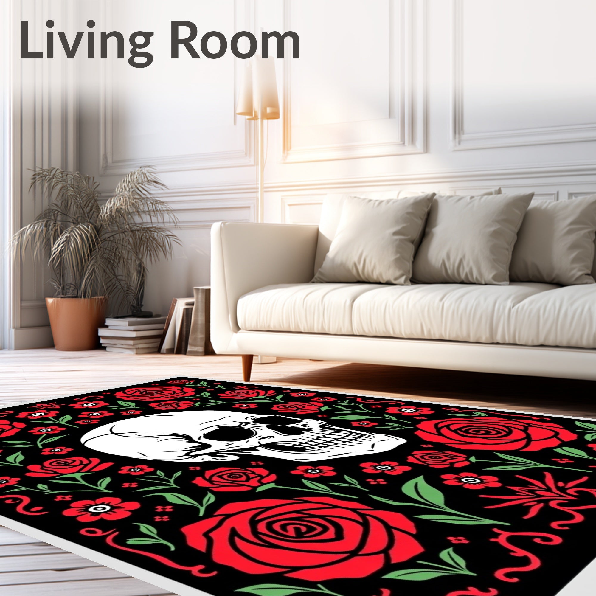 Black Red Rose Skull Garden Rug