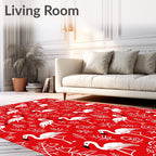 Whimsical Flamingo Branches Red Background Rug