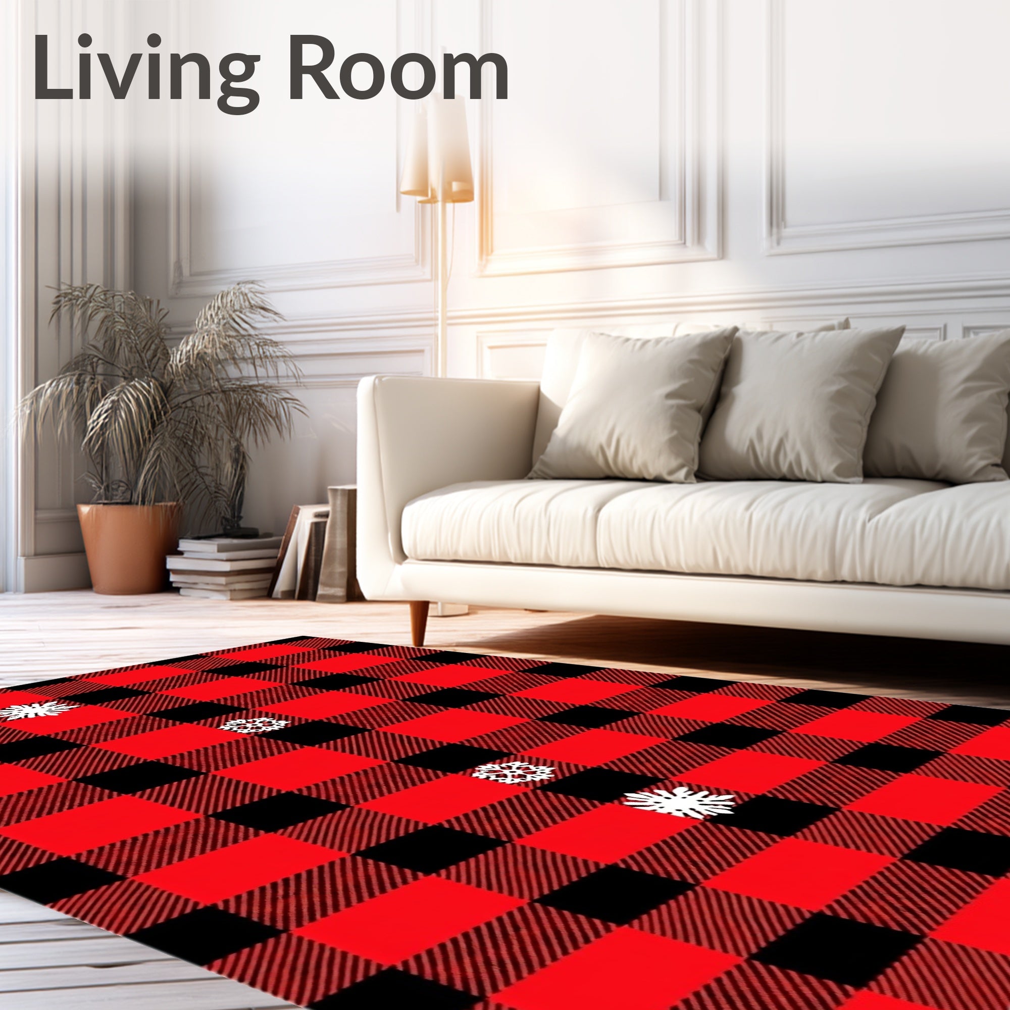 Red Black Buffalo Plaid Snowflake Rug