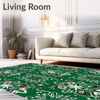 Emerald Green Floral Symmetry Rococo Rug