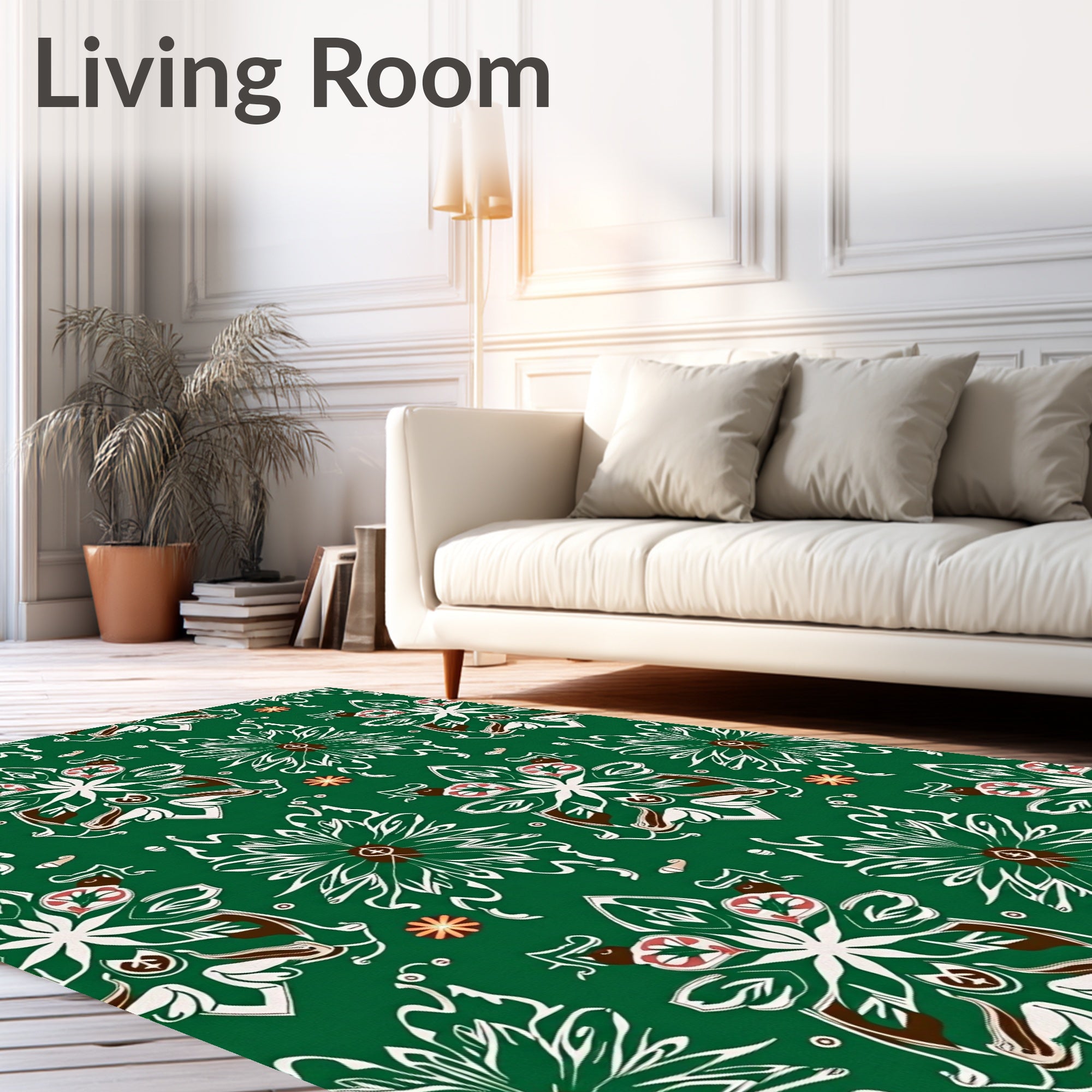 Emerald Green Floral Symmetry Rococo Rug