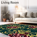Deep Teal Floral Scrollwork Artwork Rug