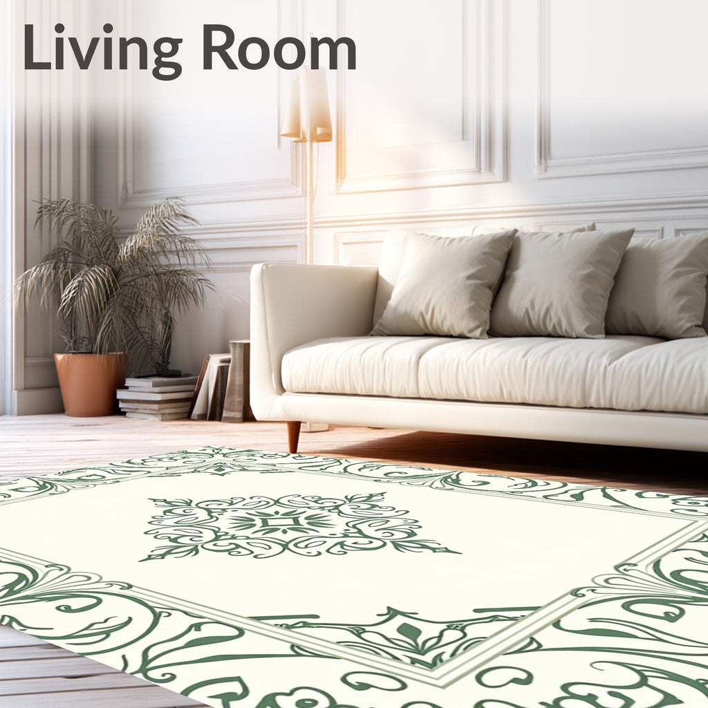 Elegant Green Vine Medallion Square Rug