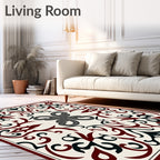 Ornate Crimson Black Filigree Square Rug