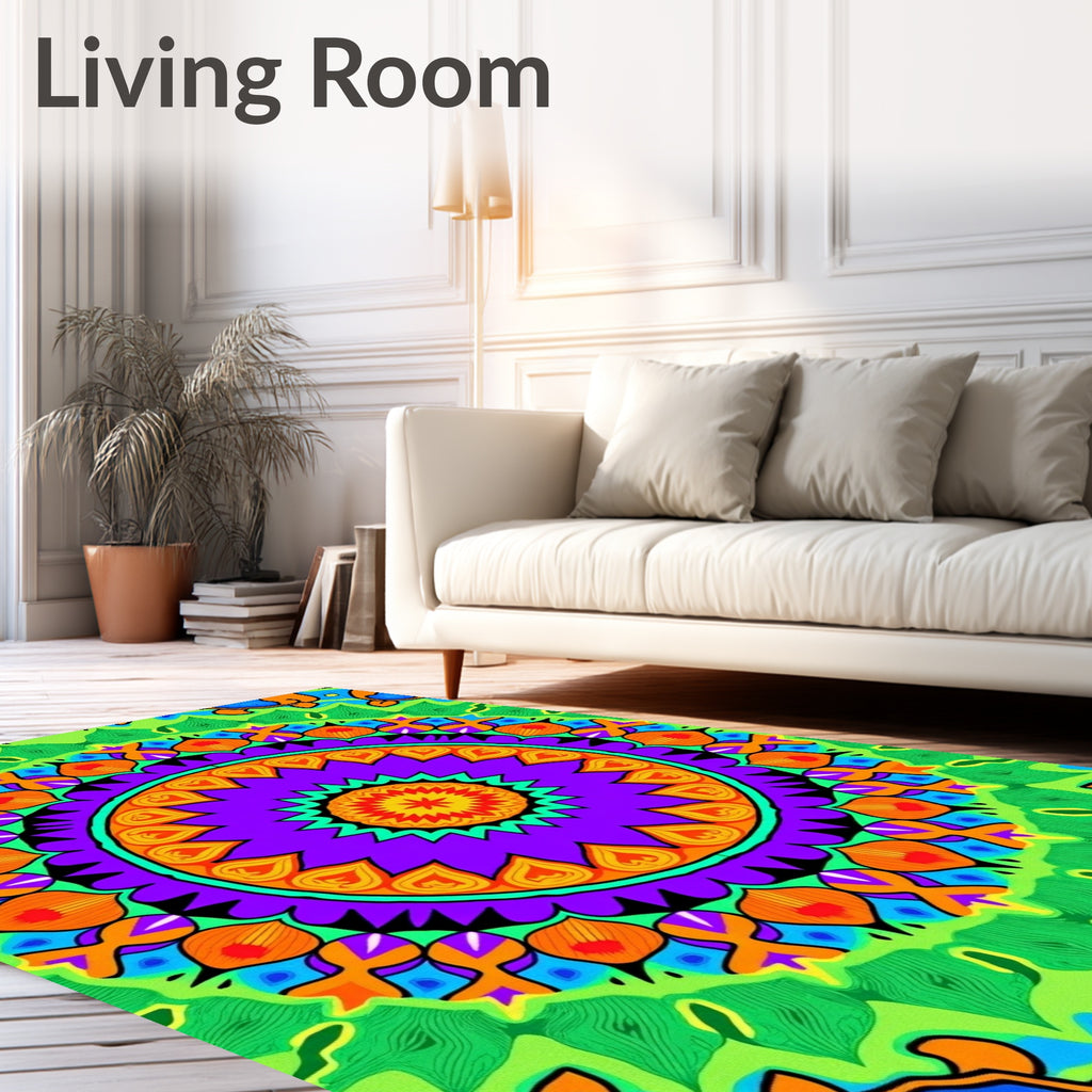 Vibrant Purple Orange Green Mandala Rug