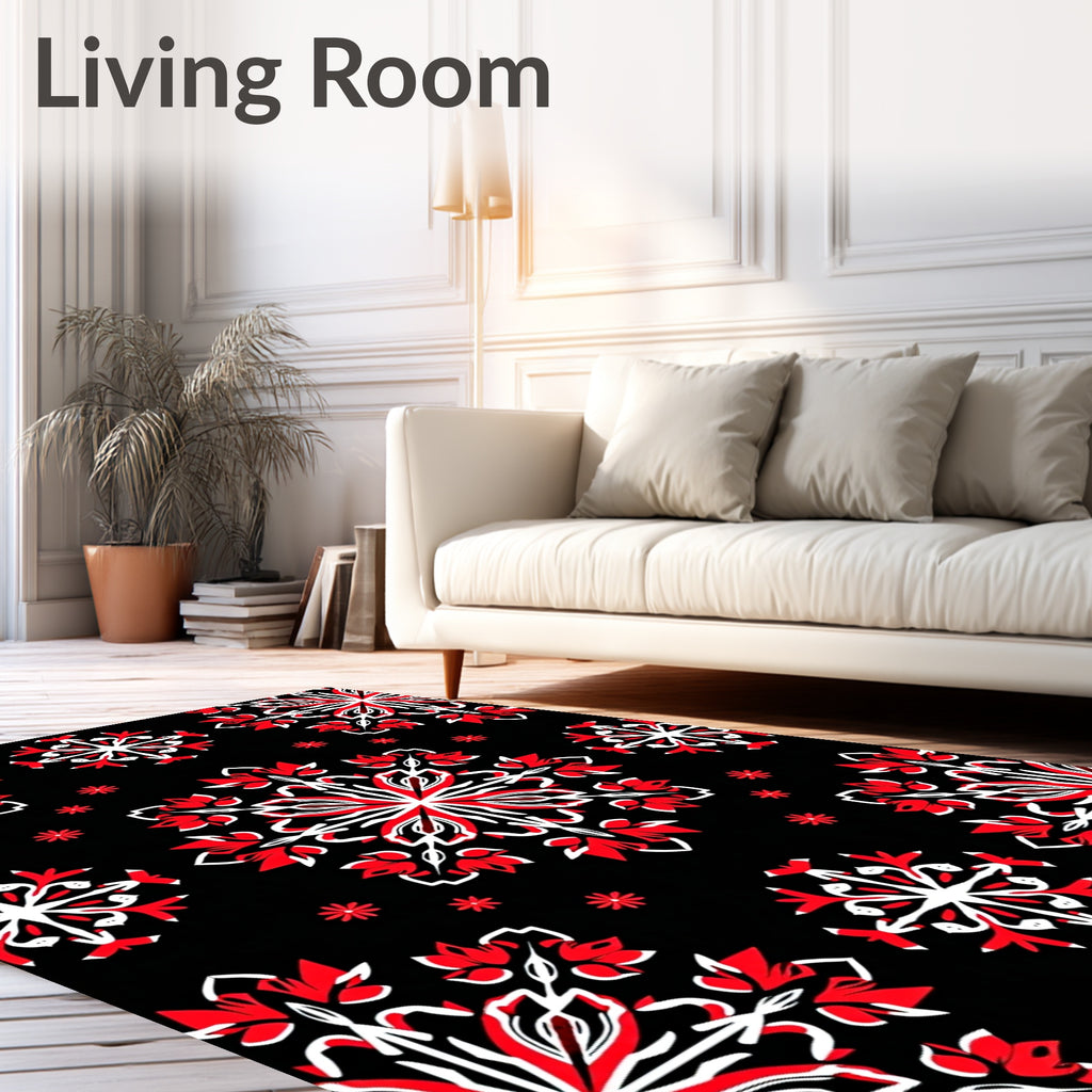 Bold Red White Floral Medallions Rug