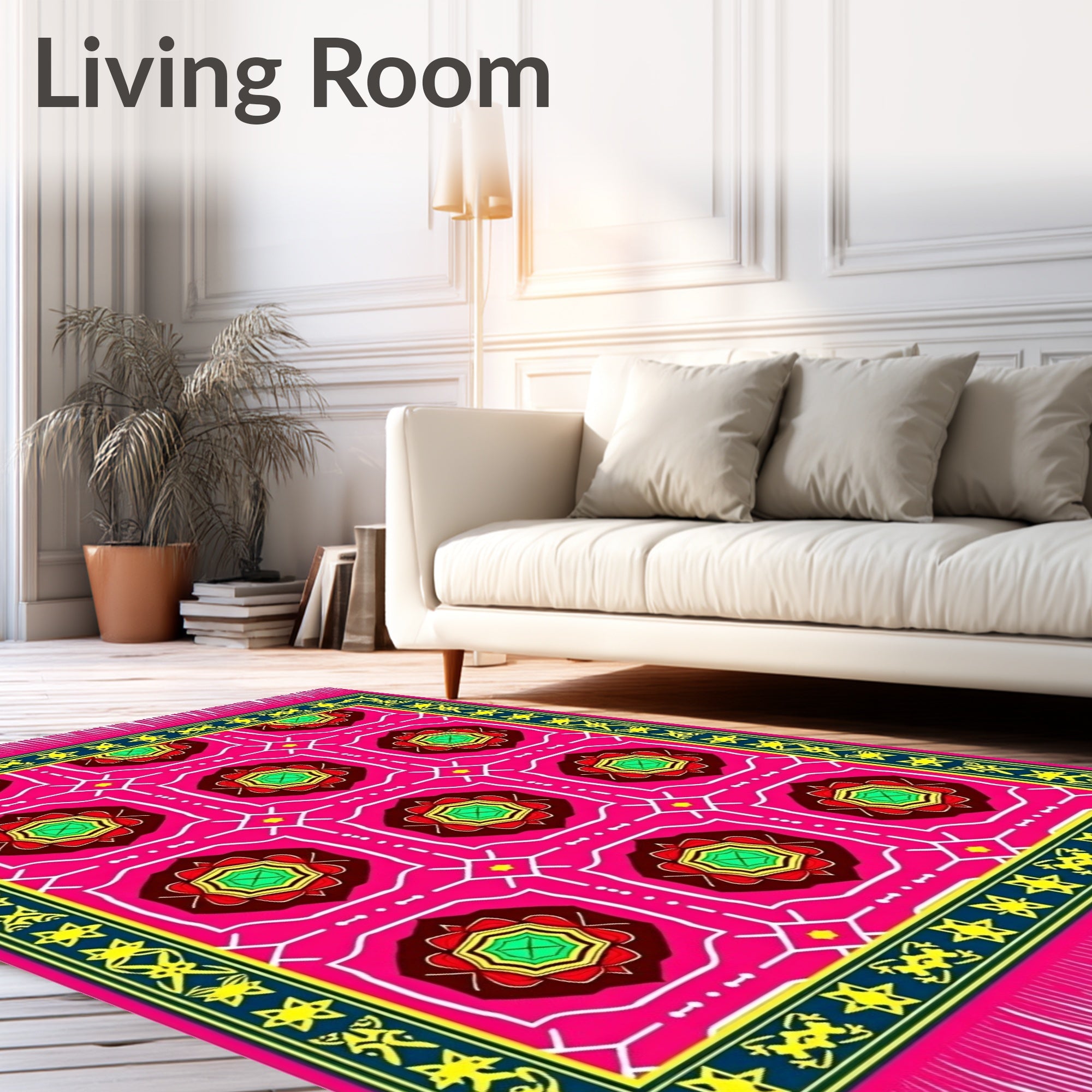 Vibrant Pink Geometric Floral Rug