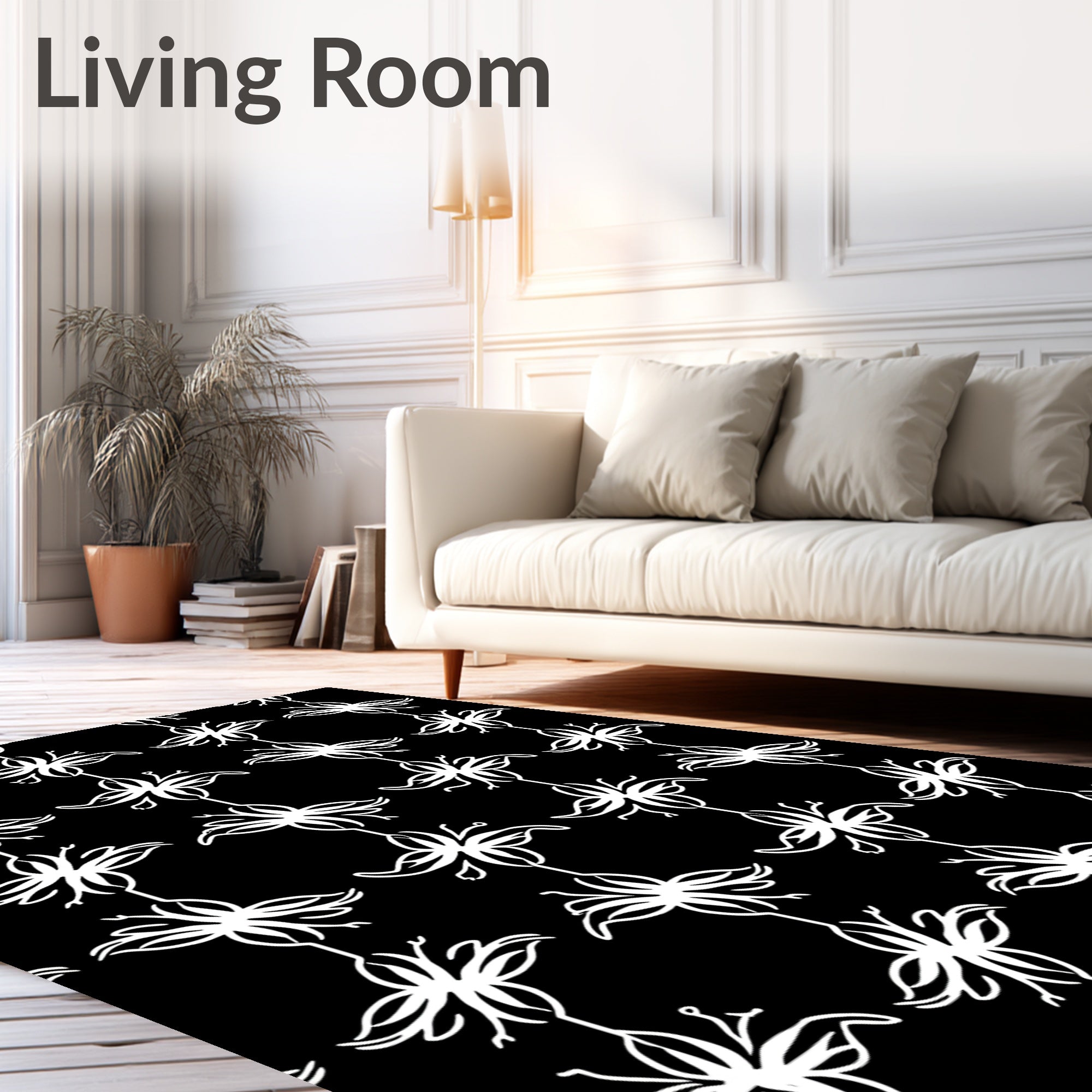 White Leafy Vine Trellis Repeat Rug