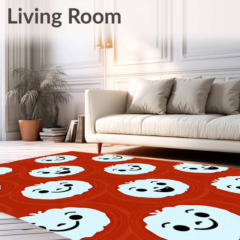 Charming White Cloud Faces Orange Background Rug
