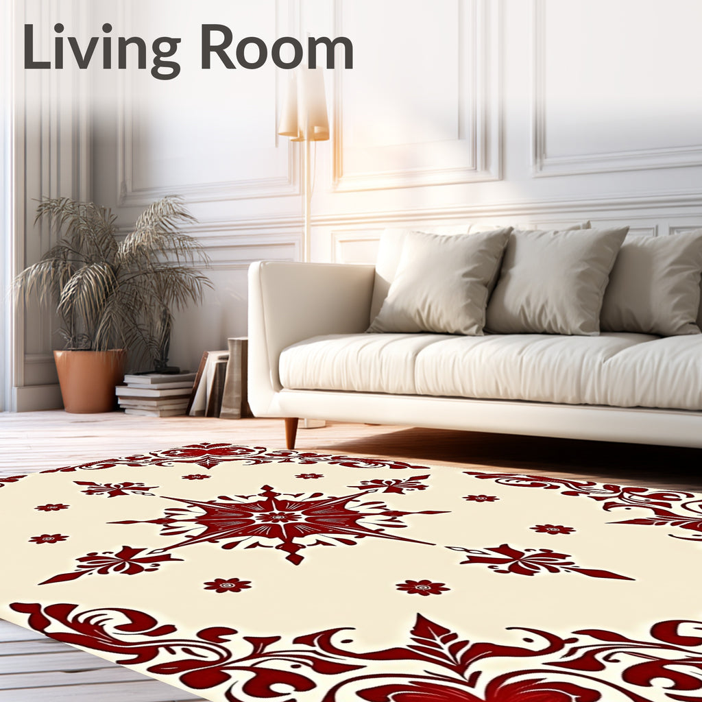 Deep Red Ornate Floral Symmetry Rug