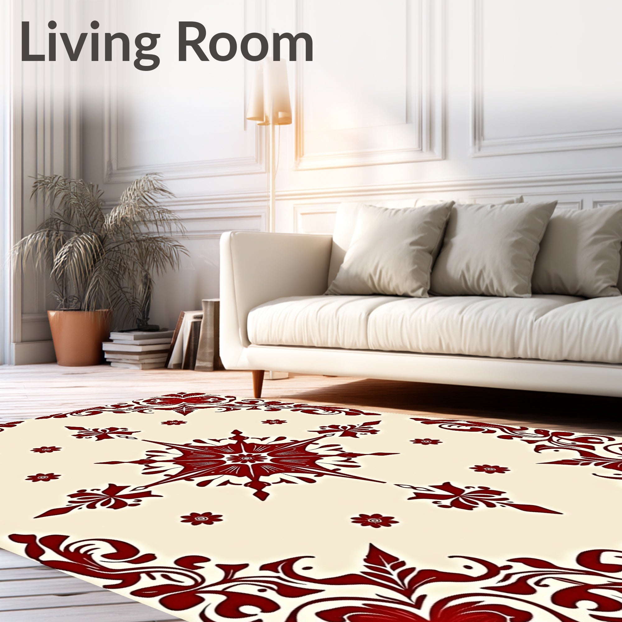 Deep Red Ornate Floral Symmetry Rug