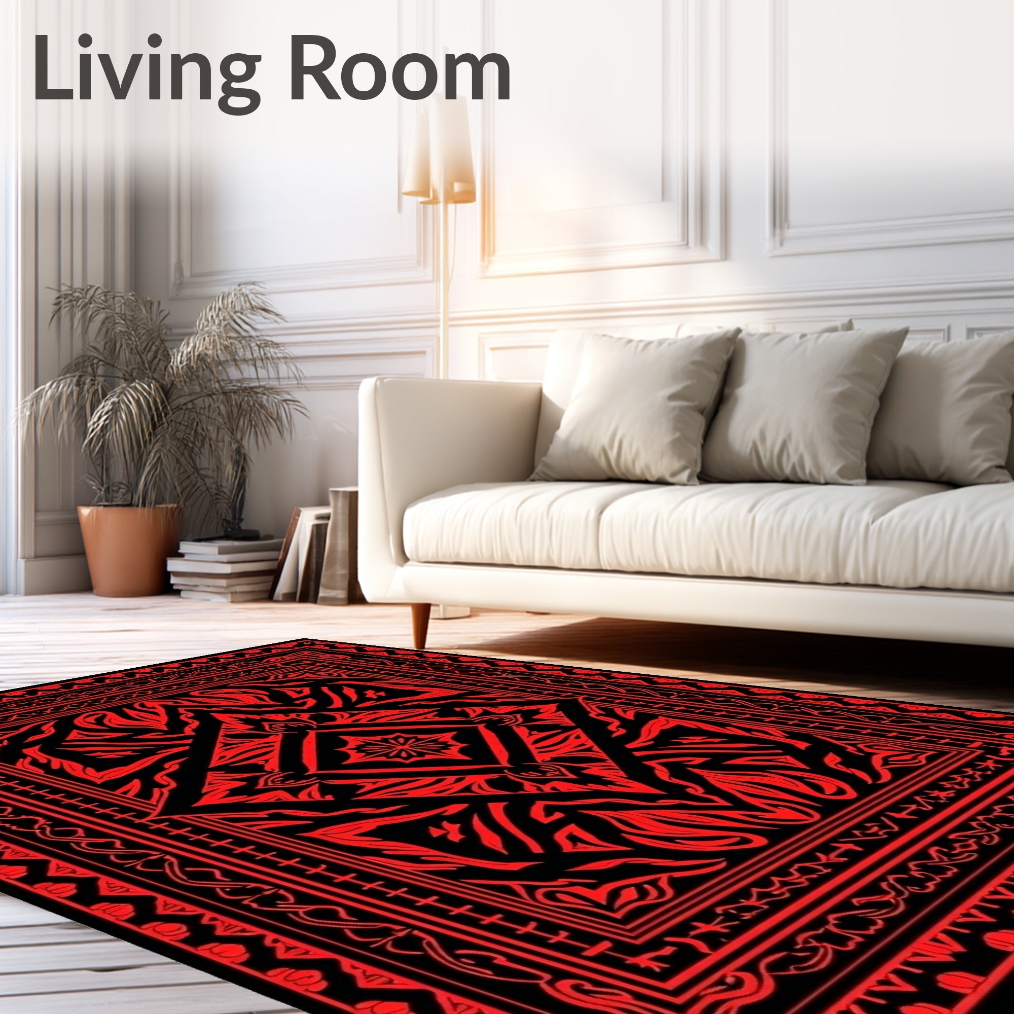 Bold Red Ornamental Diamond Rug