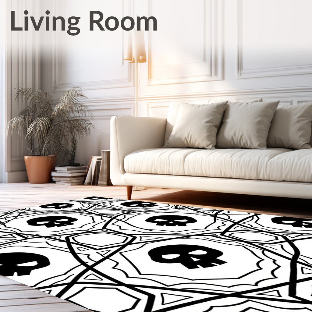 Black White Skull Geometric Mandala Rug