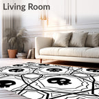 Black White Skull Geometric Mandala Rug