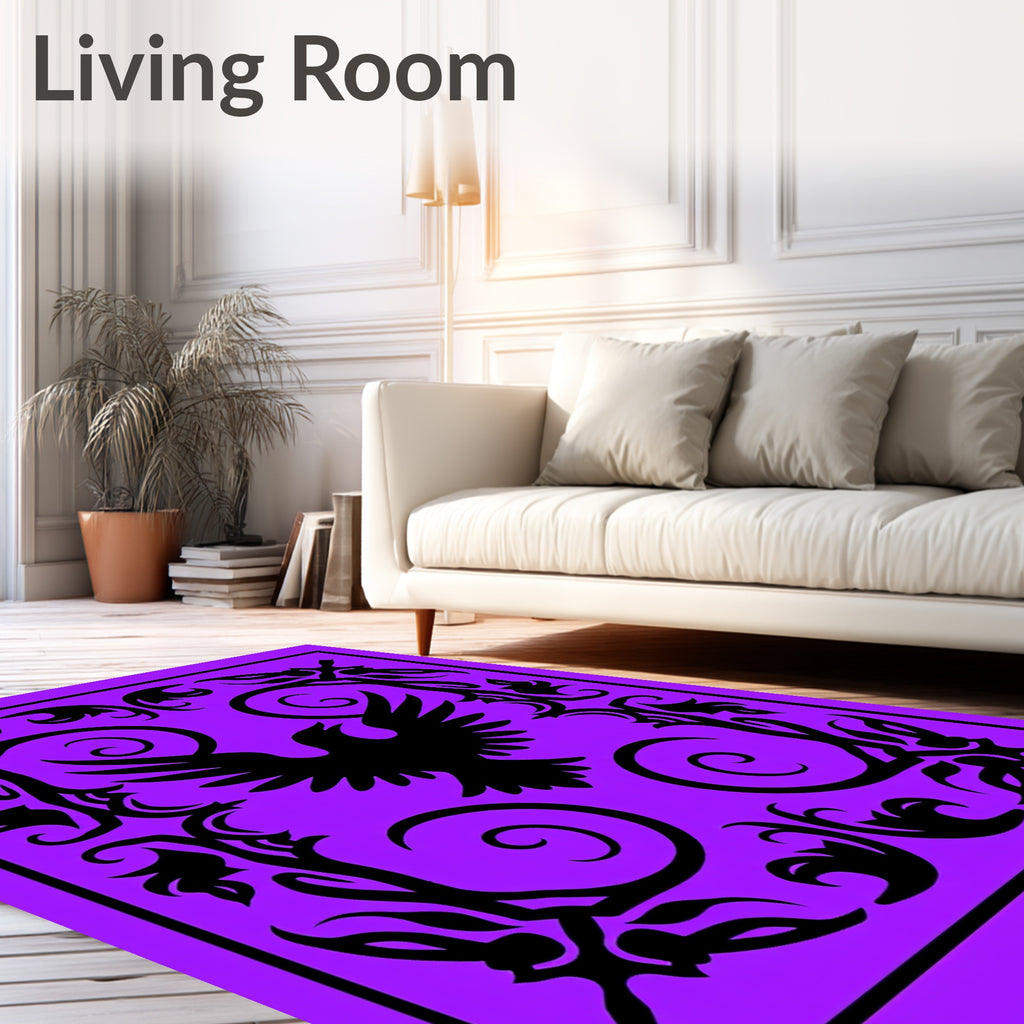 Black Raven Floral Filigree Purple Rug